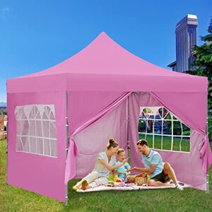 GDY 10x10 Ft Outdoor Pop Up Canopy Tent, Commercial Portable Instant Folding Shelter Gazebos, Pink Waterproof Canopies with Wheeled Carrying Bag