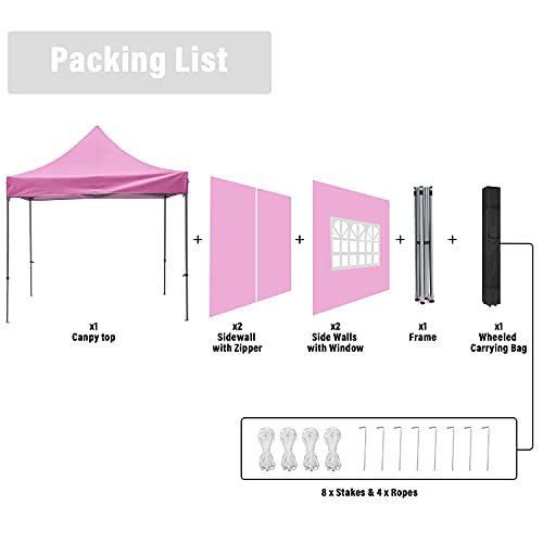 GDY 10x10 Ft Outdoor Pop Up Canopy Tent, Commercial Portable Instant Folding Shelter Gazebos, Pink Waterproof Canopies with Wheeled Carrying Bag