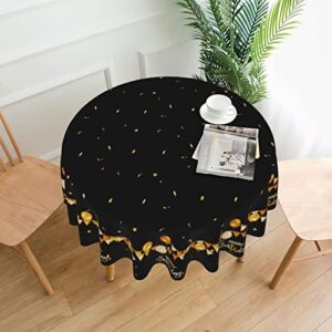 Happy Birthday Tablecloth, Black Round Tablecloth 60 Inch, Gold Stars Round Table Cloth for Birthday Party Decor, Wipeable Waterproof Polyester Fabric Table Cover for Holiday Outdoor Camping Picnic