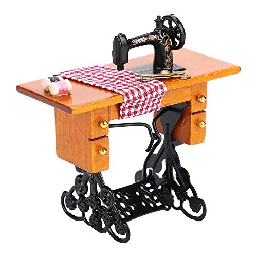 Dollhouse Sewing Machine, Fun Educational Toy Dollhouse Furniture Role Play Vintage Sewing Tools for Preschool Baby Girl Toys