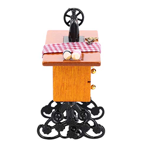 Dollhouse Sewing Machine, Fun Educational Toy Dollhouse Furniture Role Play Vintage Sewing Tools for Preschool Baby Girl Toys