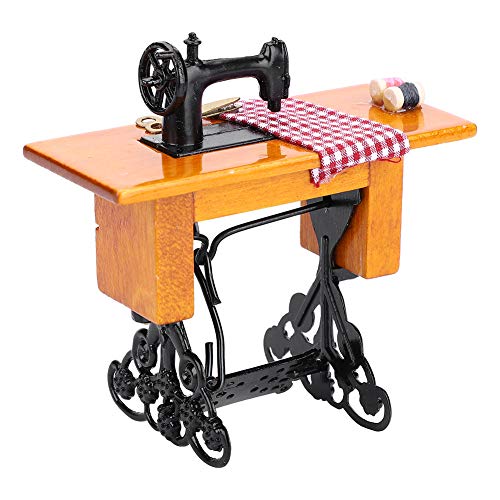 Dollhouse Sewing Machine, Fun Educational Toy Dollhouse Furniture Role Play Vintage Sewing Tools for Preschool Baby Girl Toys