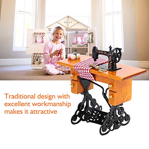 Dollhouse Sewing Machine, Fun Educational Toy Dollhouse Furniture Role Play Vintage Sewing Tools for Preschool Baby Girl Toys