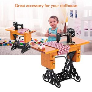 Dollhouse Sewing Machine, Fun Educational Toy Dollhouse Furniture Role Play Vintage Sewing Tools for Preschool Baby Girl Toys