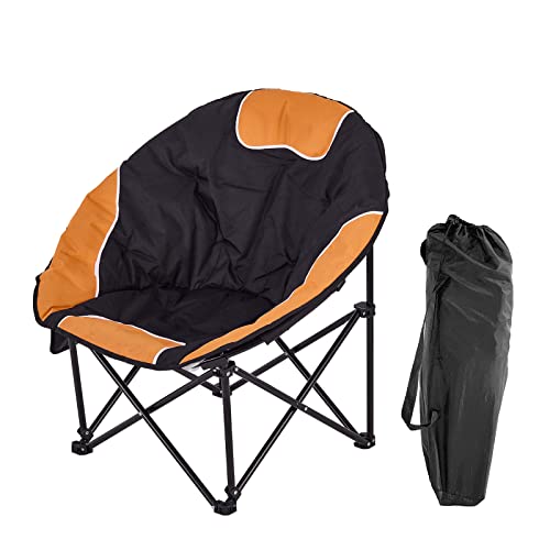 BIGTREE Portable Outdoor Moon Chair with Cup Holder and Carry Bag Round Saucer Folding Padded Patio Chair Orange