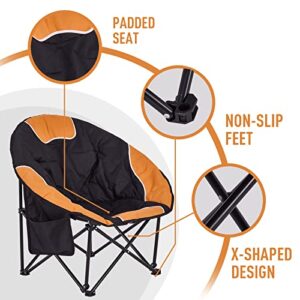 BIGTREE Portable Outdoor Moon Chair with Cup Holder and Carry Bag Round Saucer Folding Padded Patio Chair Orange