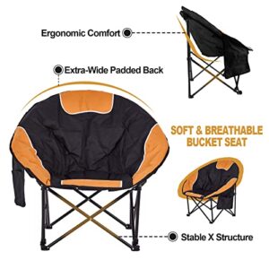 BIGTREE Portable Outdoor Moon Chair with Cup Holder and Carry Bag Round Saucer Folding Padded Patio Chair Orange