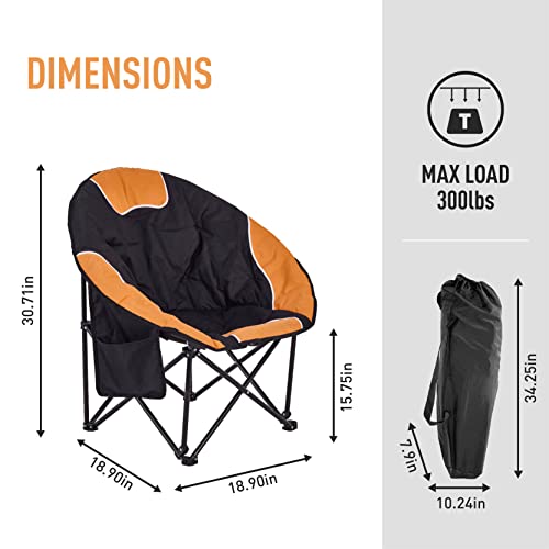 BIGTREE Portable Outdoor Moon Chair with Cup Holder and Carry Bag Round Saucer Folding Padded Patio Chair Orange