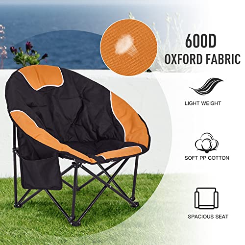 BIGTREE Portable Outdoor Moon Chair with Cup Holder and Carry Bag Round Saucer Folding Padded Patio Chair Orange