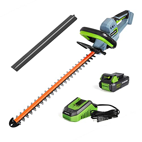 WORKPRO 20V Cordless Hedge Trimmer, 20" Dual Action Blades Electric Gardening Trimmer, 2.0Ah Battery 1 Hour Quick Charger Included, Great Garden Gifts