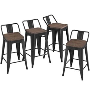 topeakmart count height bar stool 4pcs metal stools with low back & wood top for outdoor & indoor barstools home stools black 24 inch