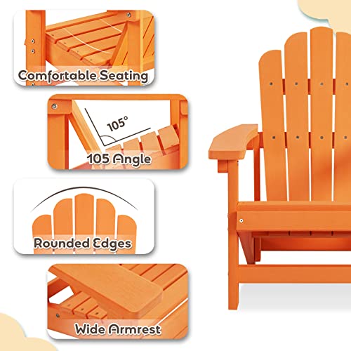 EFURDEN Adirondack Chair, Kids Adirondack Chair Made of Poly Lumber, All-Weather Baby Lawn Chair (Orange)