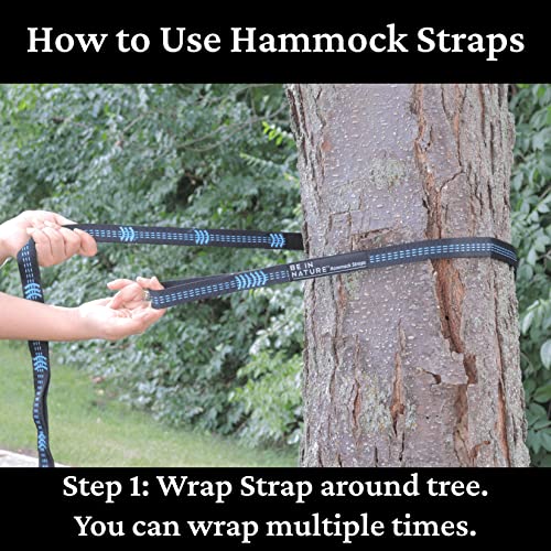 Be In Nature XL Hammock Straps – Tree Straps – 20 Feet Long – 42 Loops – Support 500 Pounds (Black)