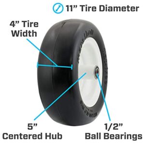 Marathon 11x4.00-5" Flat Free Lawnmower Tire on Wheel, 5" Hub, 1/2" Bearings