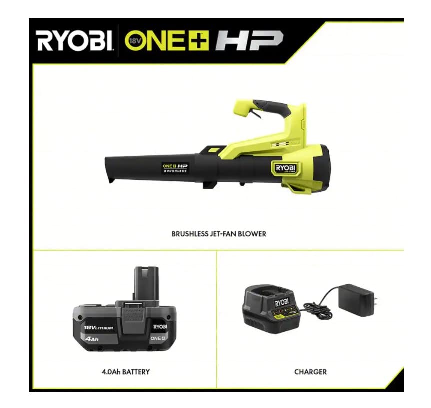 RYOBI (RY40460) 350 CFM 18V Cordless Jet Fan Blower, 4.0 Ah Battery and Charger