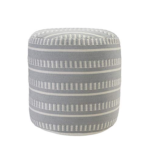 LR Home Dash and Stripe Geometric Indoor Outdoor Pouf, Blue/White, 20" x 20" x 20"