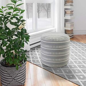 LR Home Dash and Stripe Geometric Indoor Outdoor Pouf, Blue/White, 20" x 20" x 20"