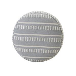 LR Home Dash and Stripe Geometric Indoor Outdoor Pouf, Blue/White, 20" x 20" x 20"