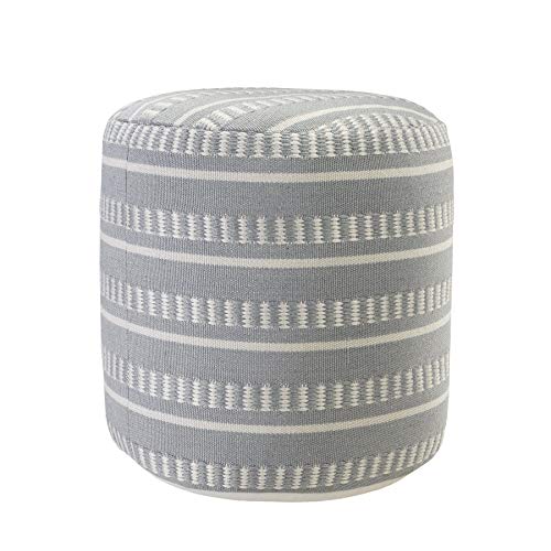 LR Home Dash and Stripe Geometric Indoor Outdoor Pouf, Blue/White, 20" x 20" x 20"