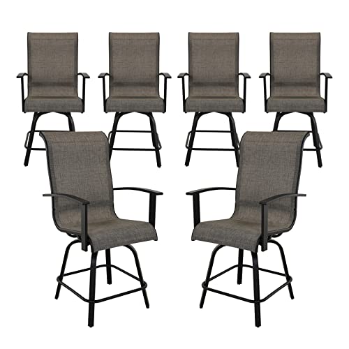 Grand patio Outdoor Counter Height Patiol Stools Set of 6, All-Weather Swivel Bar Chairs for Balcony, Poolside, Backyard, Garden (Coffee, 6PC)