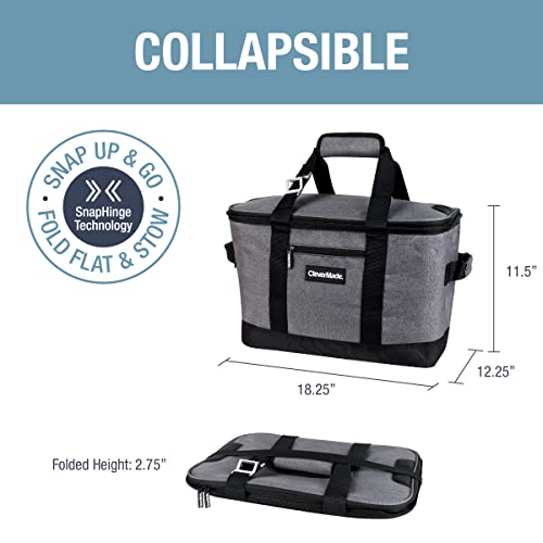 CleverMade Collapsible Cooler Bag: Insulated Leakproof 50 Can Soft Sided Portable Cooler Bag for Lunch, Grocery Shopping, Camping and Road Trips, Heather Grey/Black