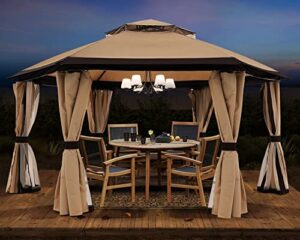 10’x10′ gazebos for patios outdoor hexagonal gazebo with netting and privacy curtains by abccanopy