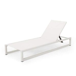 christopher knight home jerome outdoor aluminum chaise lounge with mesh seating, white