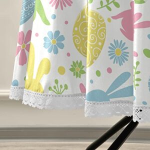 Easter Bunnies Eggs Round Tablecloth 60" Spring Flowers Peeps Flowers Tablecloths with Lace Washable Stain Resistant Tablecover for Kitchen Dining Holiday Home Party Decorations