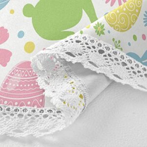 Easter Bunnies Eggs Round Tablecloth 60" Spring Flowers Peeps Flowers Tablecloths with Lace Washable Stain Resistant Tablecover for Kitchen Dining Holiday Home Party Decorations