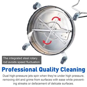 CO-Z 20 Inch Pressure Surface Cleaner with Wheels, Dual Handle Stainless Steel Housing Circular Power Washer Attachment, 4000psi Driveway Concrete Cleaning Scrubber Accessory for Gas & Electric Washer