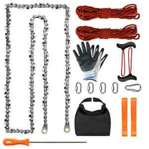 sensilin rope saw for tree limbs, 55 inch rope chain saw with 70 sharp teeth ＆ 46 feet ropes kit, rope saw tree saw high limb rope chainsaw, pocket chainsaw