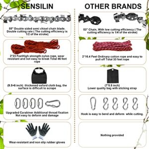 SENSILIN Rope Saw for Tree Limbs, 55 Inch Rope Chain Saw with 70 Sharp Teeth ＆ 46 Feet Ropes Kit, Rope Saw Tree Saw High Limb Rope Chainsaw, Pocket Chainsaw