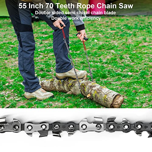 SENSILIN Rope Saw for Tree Limbs, 55 Inch Rope Chain Saw with 70 Sharp Teeth ＆ 46 Feet Ropes Kit, Rope Saw Tree Saw High Limb Rope Chainsaw, Pocket Chainsaw