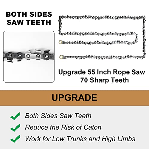 SENSILIN Rope Saw for Tree Limbs, 55 Inch Rope Chain Saw with 70 Sharp Teeth ＆ 46 Feet Ropes Kit, Rope Saw Tree Saw High Limb Rope Chainsaw, Pocket Chainsaw