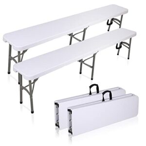 lineslife portable folding bench,6ft plastic lightweight multipurpose outdoor bench seat with handle for picnic party camping dining, 2 pack
