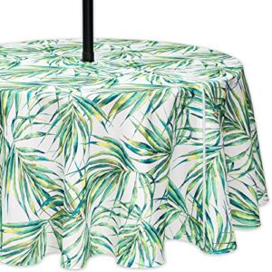yihomer spring & summer outdoor table cloth – 70 inch round tablecloth – waterproof wrinkle free table cover with zipper and umbrella hole, palm leaves dream