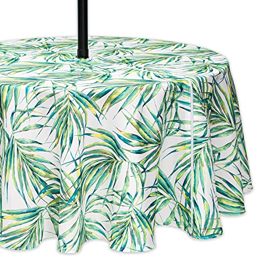 YiHomer Spring & Summer Outdoor Table Cloth - 70 Inch Round Tablecloth - Waterproof Wrinkle Free Table Cover with Zipper and Umbrella Hole, Palm Leaves Dream