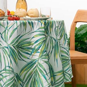 YiHomer Spring & Summer Outdoor Table Cloth - 70 Inch Round Tablecloth - Waterproof Wrinkle Free Table Cover with Zipper and Umbrella Hole, Palm Leaves Dream