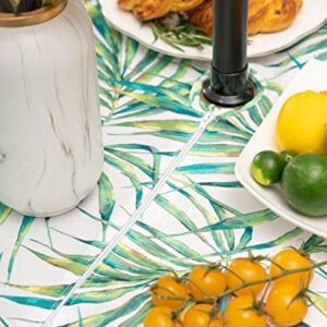 YiHomer Spring & Summer Outdoor Table Cloth - 70 Inch Round Tablecloth - Waterproof Wrinkle Free Table Cover with Zipper and Umbrella Hole, Palm Leaves Dream