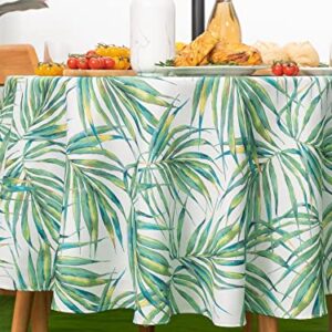 YiHomer Spring & Summer Outdoor Table Cloth - 70 Inch Round Tablecloth - Waterproof Wrinkle Free Table Cover with Zipper and Umbrella Hole, Palm Leaves Dream