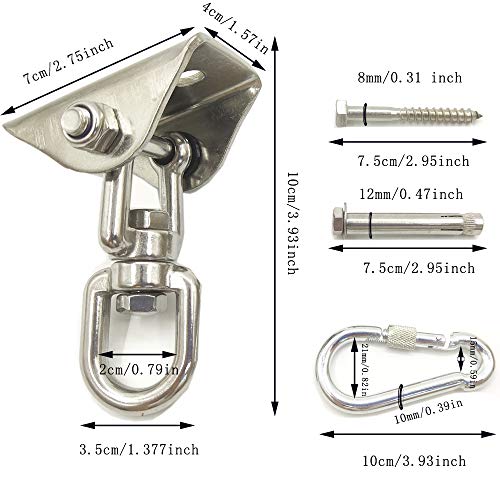 Arlai Hanging Chair Hardware Hanging Kit - Heavy Duty 360° Rotate Ultra Durable Hooks for Swing, Yoga, Playground, Gym, Punching Bag Hanger, 1000 lb Capacity