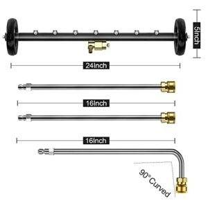 POHIR Pressure Washer Water Broom Pro Max 24 Inch Undercarriage Power Washer Attachment with 3pcs Extension Wand and Quick Connect Pivot Coupler Surface Cleaner 4000psi, 2 in 1 Underbody Car Washer