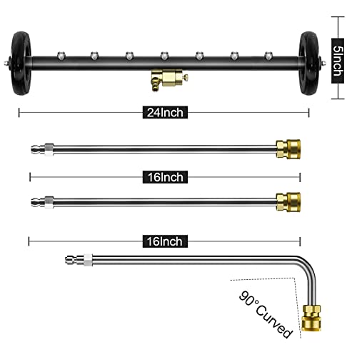 POHIR Pressure Washer Water Broom Pro Max 24 Inch Undercarriage Power Washer Attachment with 3pcs Extension Wand and Quick Connect Pivot Coupler Surface Cleaner 4000psi, 2 in 1 Underbody Car Washer