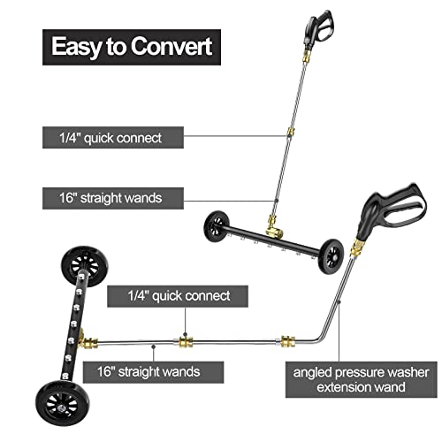 POHIR Pressure Washer Water Broom Pro Max 24 Inch Undercarriage Power Washer Attachment with 3pcs Extension Wand and Quick Connect Pivot Coupler Surface Cleaner 4000psi, 2 in 1 Underbody Car Washer