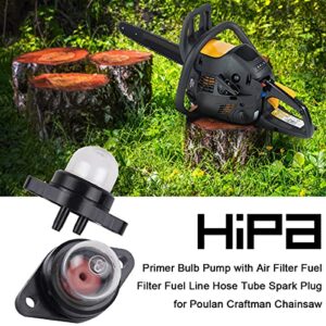 Hipa Primer Bulb Pump with Air Filter Fuel Filter Fuel Line Hose Tube Spark Plug for Poulan Craftman Chainsaw