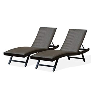 domi outdoor living Outdoor PE Wicker Chaise Lounge - Set of 2 Patio Reclining Chair Furniture Set Beach Pool Adjustable Backrest Recliners Padded with Quick Dry Foam