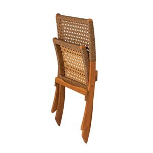 Patio Sense 64159 Sava Indoor Outdoor Folding Chair All Weather Wicker Low Slung Portable Seating Solid Acacia Wood Woven Seat & Back Indoors Porch Lawn Garden Fishing Sporting - Tan Webbing