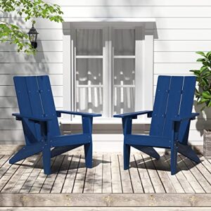 saksun adirondack chairs set of 2 weather resistant with cup holder,unfinished, patio seating, patio chairs furniture, lounge chairs for outside, plastic lawn chair, outdoor chair (2, navy)