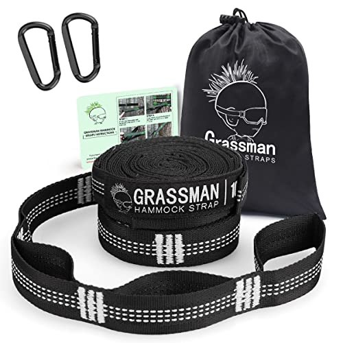 Grassman Hammock Hanging Adjustable Straps, Sturdy 10ft Long Hammock Strap Heavy Duty Tree Straps for Hammocks Camping Compact Bag Easy to Use White