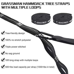 Grassman Hammock Hanging Adjustable Straps, Sturdy 10ft Long Hammock Strap Heavy Duty Tree Straps for Hammocks Camping Compact Bag Easy to Use White